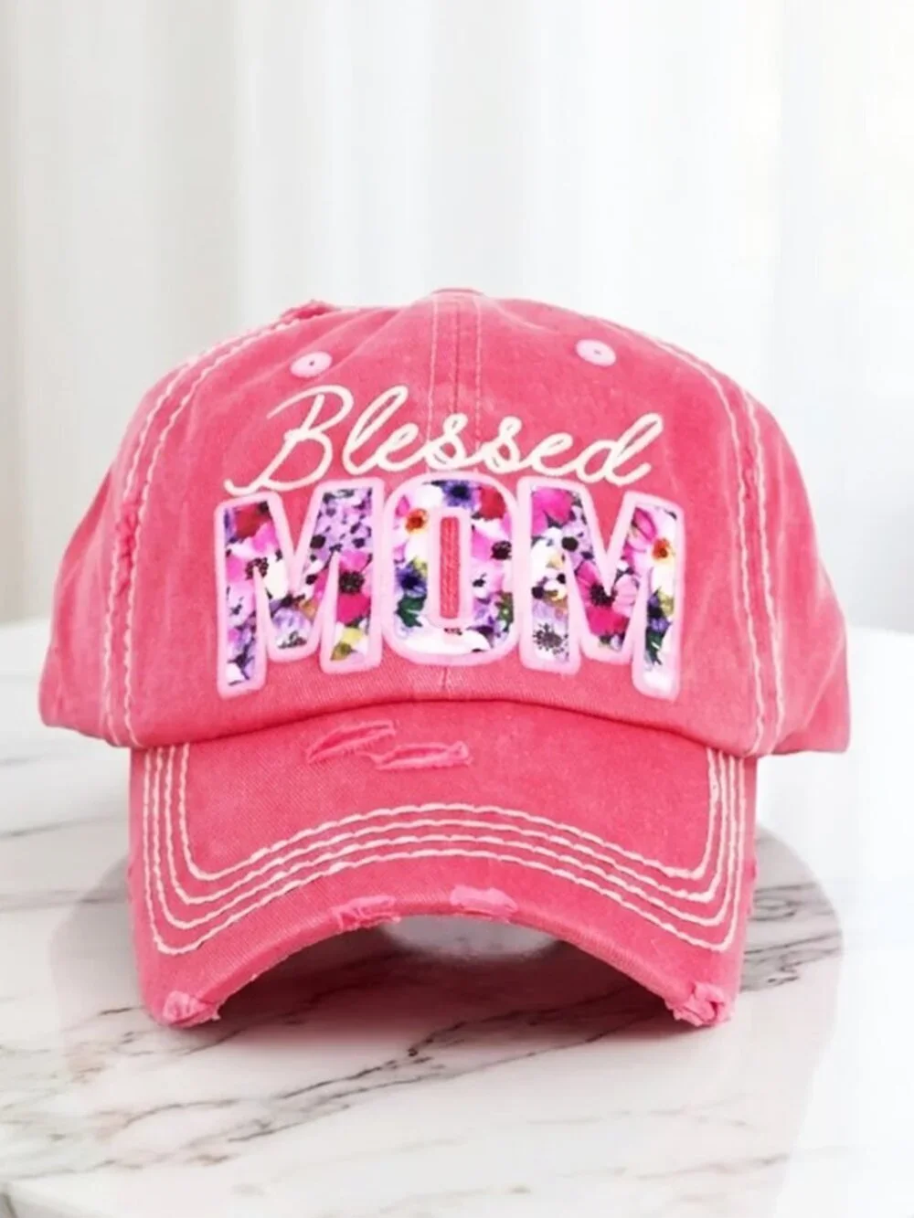 Ladies Pink Blessed Mom Baseball Hat